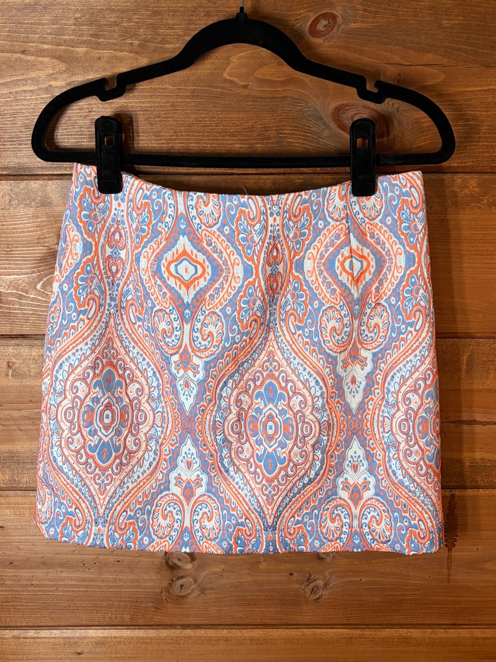 verty Textured Jacquard Mini Skirt in Neon Orange & Periwinkle Blue Size Small 🧡